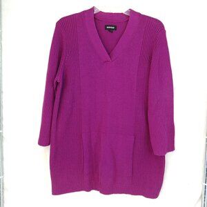 Avenue Women's Magenta V-Neck 3/4 Sleeve Kangaroo Pocket Sweater Size 22/24